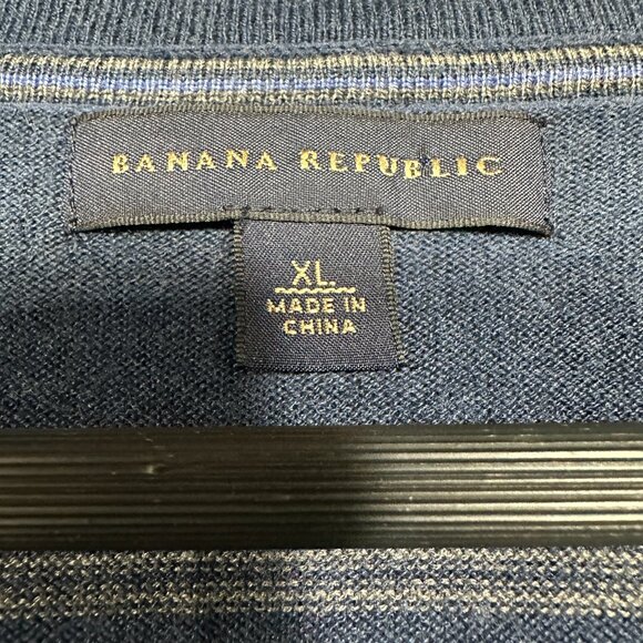Banana Republic Sweater Mens XL Blue Stripe Luxury Blend Silk Cashmere Cotton - Picture 4 of 7